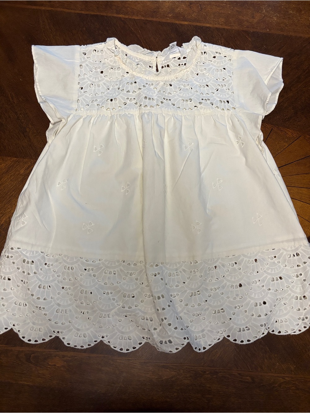 Time and Tru 100% Cotton White Eyelet Lace Boho Popover, medium